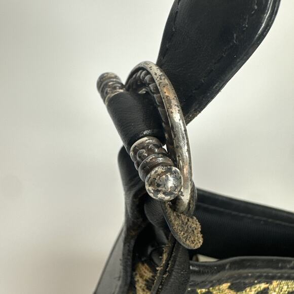 Brighton Leopard Animal Print Leather Shoulder Bag Silver Hardware Braided Strap - Picture 6 of 16